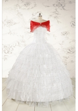 White Ball Gown Formal Quinceanera Dresses with Sequins and Ruffles