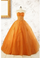 2015 Princess Orange Quinceanera Dresses with Appliques