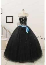 Pretty Appliques and Beading Black Quinceanera Dresses