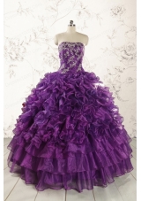 Purple Strapless 2015 Quinceanera Dress with Appliques