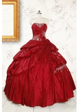 Wine Red Appliques Sweetheart 2015 Quinceanera Dress