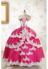 2015 Cheap Hot Pink Quinceanera Dresses with Appliques