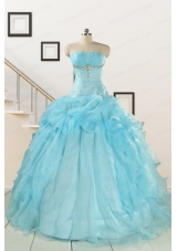 2015 Elegant Aqua Blue Quinceanera Dresses with Beading