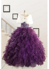 2015 Luxurious Beading and Ruffles Quinceanera Dresses in Purple