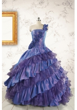 2015 Remarkable One Shoulder Hand Made Flowers and Ruffles Quinceanera Dresses