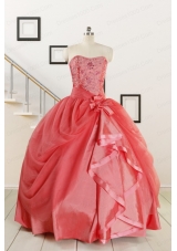 Cheap Strapless Ball Gown Quinceanera Dresses in Watermelon for 2015