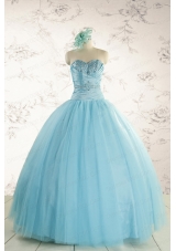 Elegant Beading 2015 Quinceanera Dress in Baby Blue