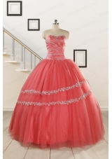 New Style Watermelon Quinceanera Dresses with Beading for 2015