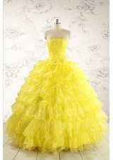 New Style Yellow Quinceanera Dresses with Beading and Ruffles