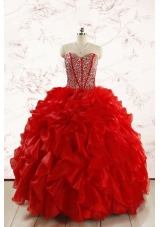 Red Beading and Ruffles Sweetheart Pretty Quinceanera Dresses for 2015