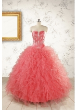 Watermelon Red Exquisite Quinceanera Dresseswith Appliques and Ruffles