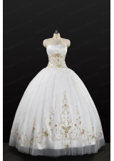 White Strapless 2015 Quinceanera Dress with Beading and Appliques