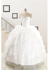 Exquisite Appliques White Brush Train Quinceanera Dresses for 2015