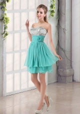 Sweetheart A Line Prom Dress with Sequins and Handle Made Flowers