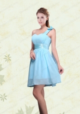 A Line Ruching Chiffon Prom Dresses with One Shoulder