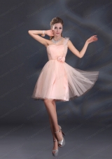 One Shoulder A Line Tulle Prom Dresses with Hand Made Flowers