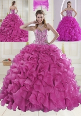 Hot Pink Sweetheart Brush Train Quinceanera Dresses in Sweet 16