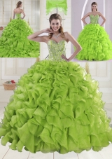 Yellow Green Sweetheart Brush Train Quinceanera Dresses