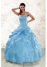 2015 Brand New Aqua Blue Quinceanera Dresses with Appliques