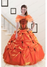 2015 Elegant Appliques Quinceanera Dresses in Orange Red and   Black