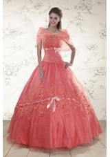 2015 Elegant Appliques Sweetheart Sweet 15 Dresses in Watermelon