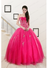 2015 Pretty Sweetheart Hot Pink Quinceanera Dresses with Beading