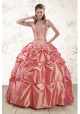 Beautiful Beading and Appliques Watermelon Red Sweet 16 Dresses for 2015