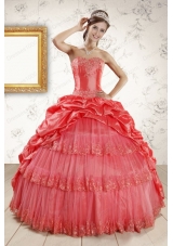 Elegant Appliques Quinceanera Dresses in Watermelon