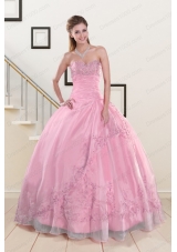 Elegant Beading and Appliques Baby Pink Quinceanera Dresses for 2015