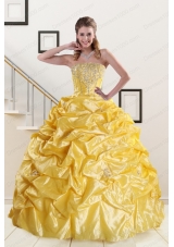 Elegant Beading Strapless 2015 Quinceanera Dresses with Sweep Train