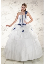 Elegant White One Shoulder Hand Made Flower Quinceanera Dress for 2015