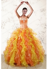 Puffy Luxurious 2015 Quinceanera Dresses with Appliques and Ruffles