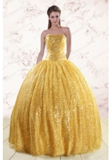 Romantic Yellow Sequined Quinceanera Dress with Strapless
