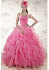 2015 Ball Gown Organza Quinceanera Dresses with Beading and Ruffles