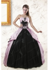 2015 Cheap Strapless Quinceanera Dresses with Appliques and Ruffles