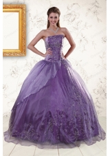 2015 Elegant Purple Strapless Appliques Quinceanera Dresses