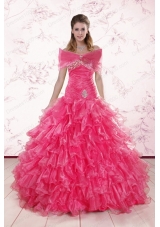 2015 Elegant Sweetheart Hot Pink Quinceanera Dresses with Ruffles