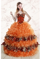 2015 Elegant Sweetheart Leopard Quinceanera Dresses in Orange