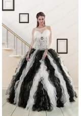 2015 Exclusive Black and White Quinceanera Dresses with Zebra and Ruffles