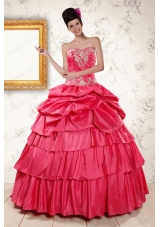 2015 Fashionable Appliques Sweet 16 Dresses in Coral Red