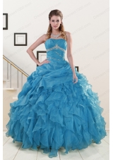 2015 Fashionable Strapless Quinceanera Dresses with Beading and Ruffles