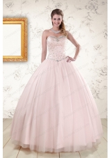 2015 Lovely Light Pink Beading Quinceanera Dresses