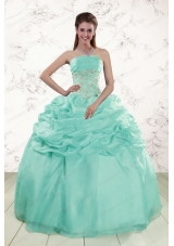 2015 Pretty Puffy Apple Green Sweet 16 Dresses with Beading