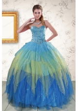 2015 Unique Sweetheart Beading and Ruching Quinceanera Dresses in Multi Color