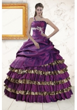 Classic One Shoulder 2015 Quinceanera Dresses with Beading and Leopard