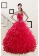 Fashionable Sweetheart Ball Gown 2015 Sweet 16 Dresses in Coral Red