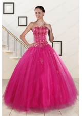 In Stock Fuchsia Quinceanera Dresses with Beading and Appliques for 2015