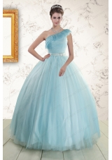 In Stock One Shoulder Light Blue Quinceanera Dress for 2015