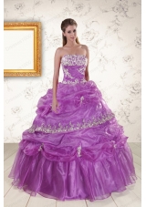 In Stock Pretty Strapless Lilac Quinceanera Dresses with Appliques