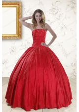 In Stock Red Strapless Sweet 16 Dresses with Beading